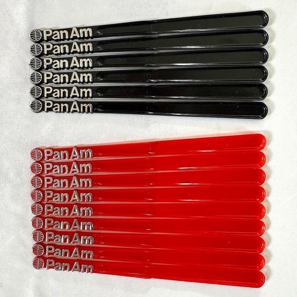 Vintage Pan Am Swizzle Sticks Lot 15 Red Black Airline Drink Stirrer Memorabilia
